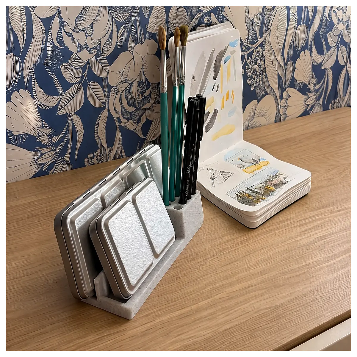 watercolor paint organizer box with compartments for brushes pens markers storage case travel art supplies caddy