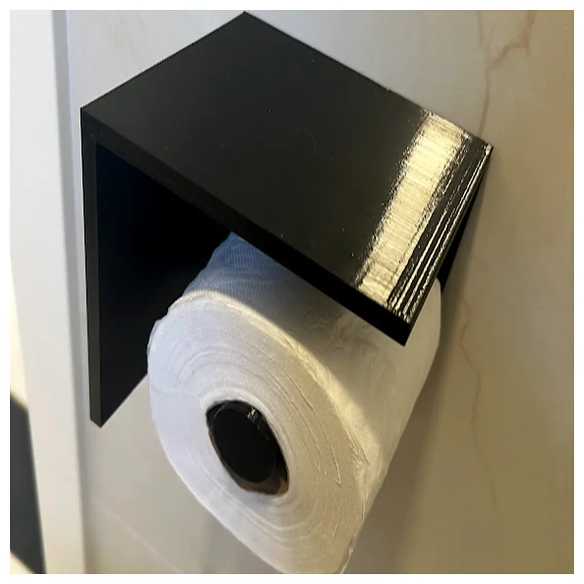 bathroom tissue holder with shelf storage for toilet paper rolls and toiletries