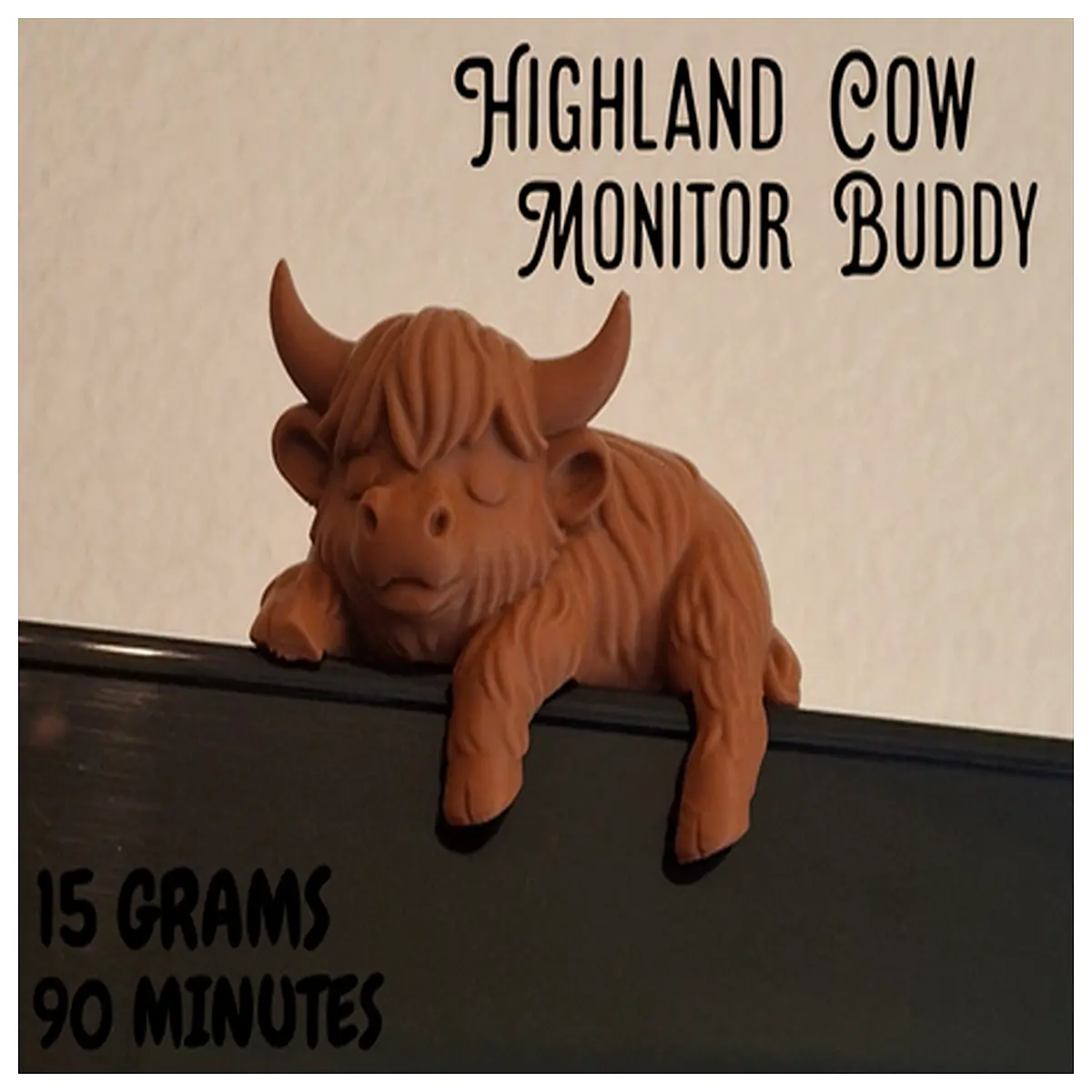 cute sleeping highland cow desk accessory adorable bovine computer monitor buddy funny farm animal office decor for gamers