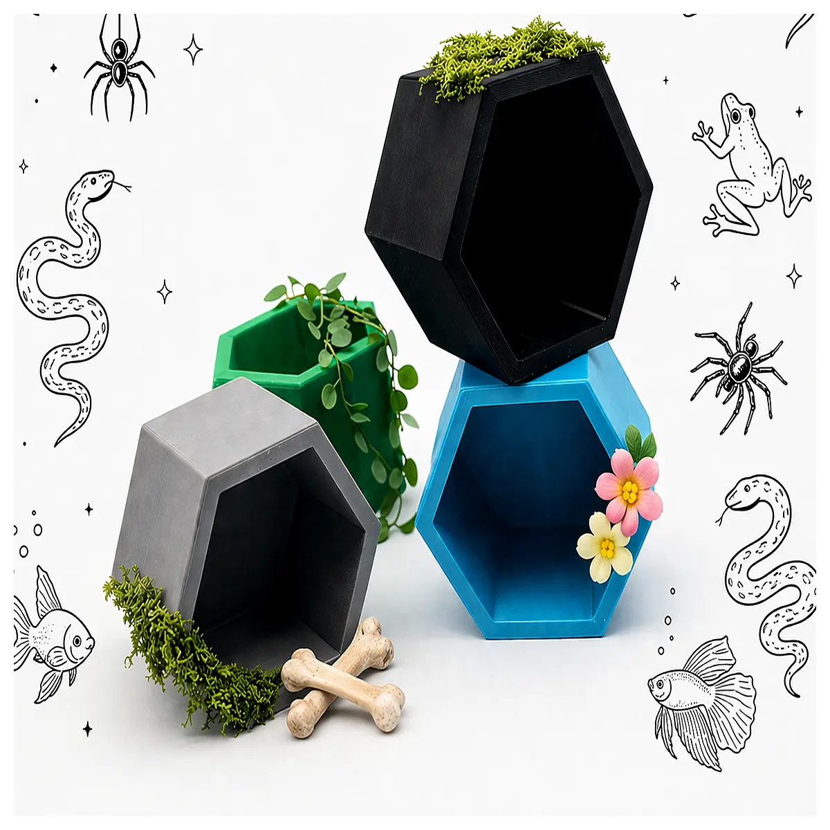 hexagon animal hideout suction cup magnetic wall mount pet toy storage organizer
