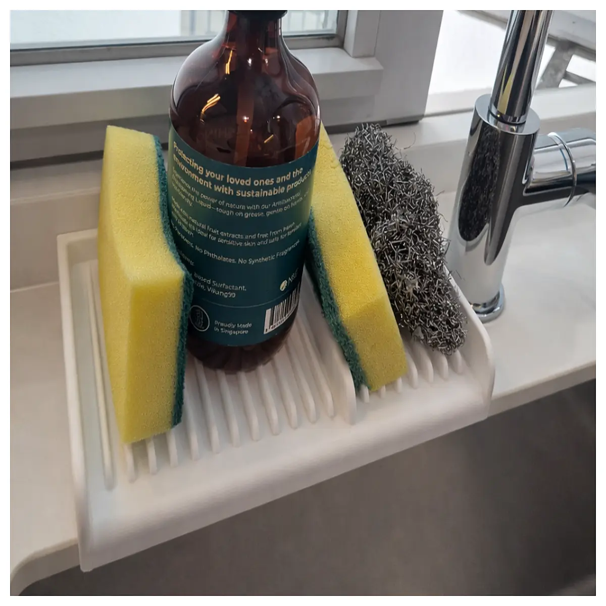 bathroom sponge holder rack organizer countertop drainable storage for dish soap scrubber
