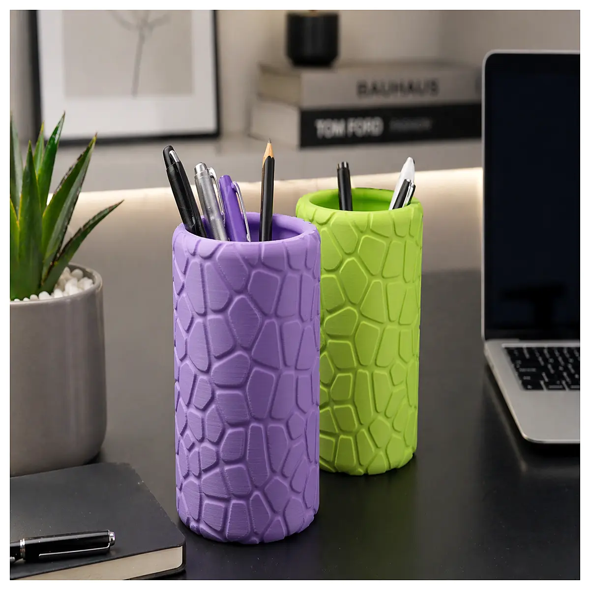 voronoi diagram desk organizer geometric pen holder modern office supplies stationery storage for home workspace
