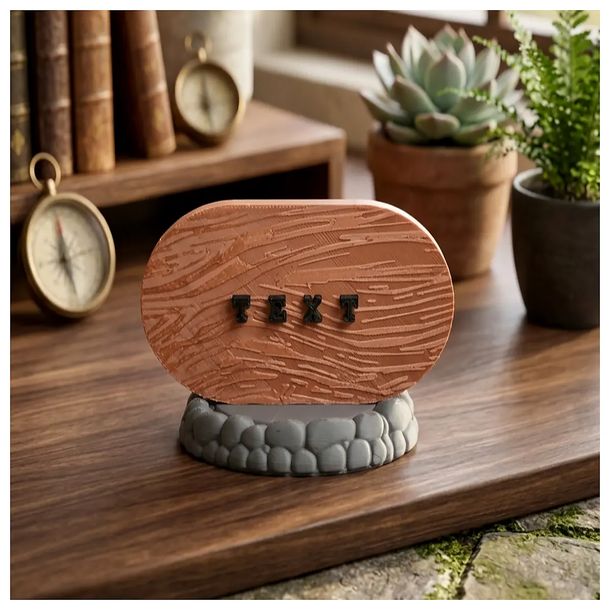 stone look vertical sign outdoor garden path marker rustic wooden texture plaque