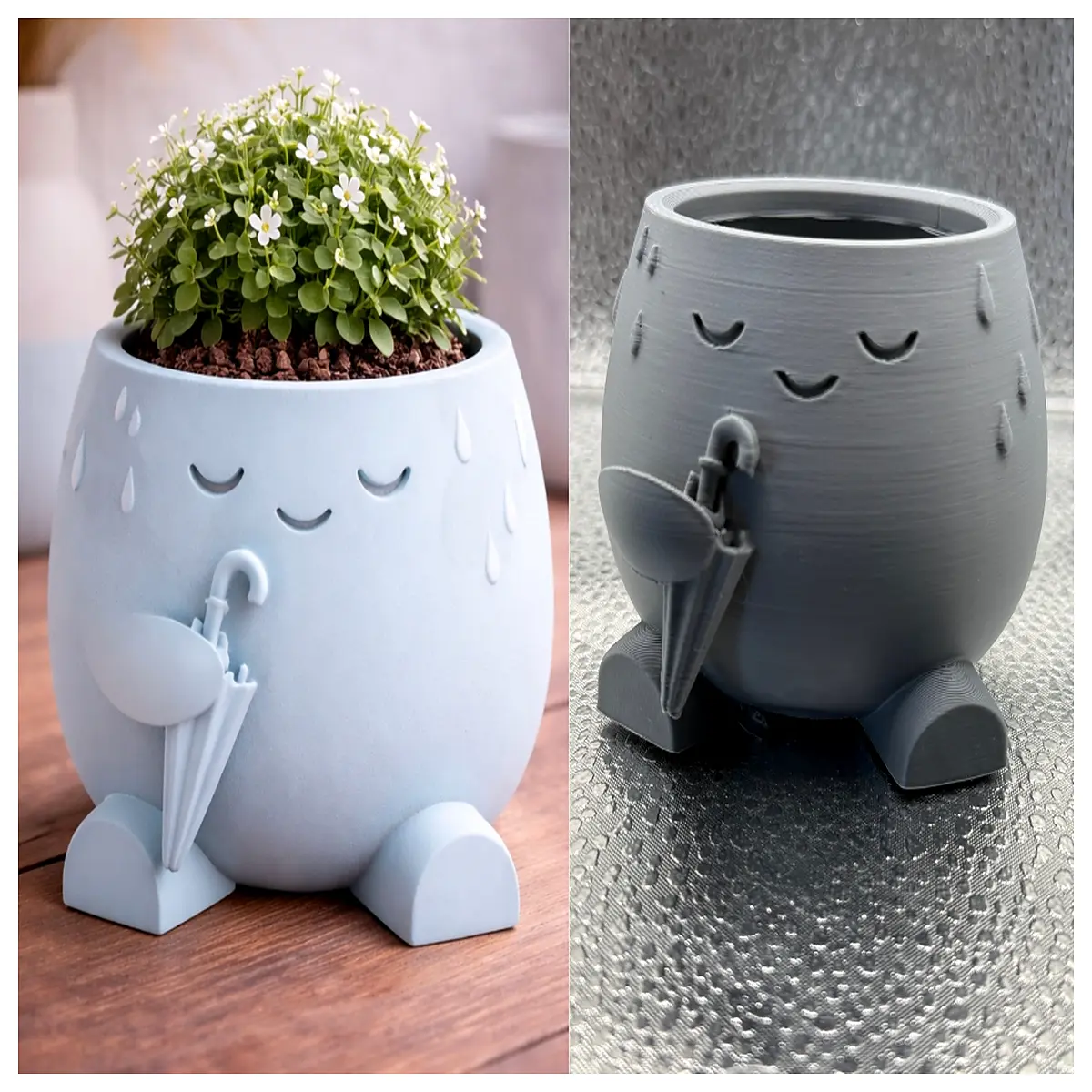 cute rainy day flower pot kawaii umbrella decor garden planter whimsical rain theme