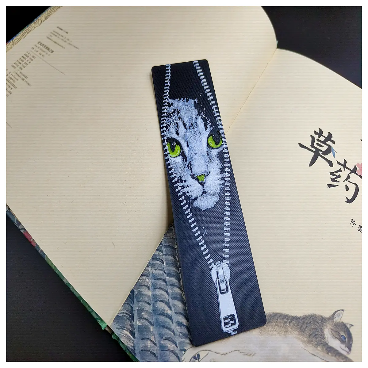 aesthetic cat head zipper bookmark embossed metal animal series reading students