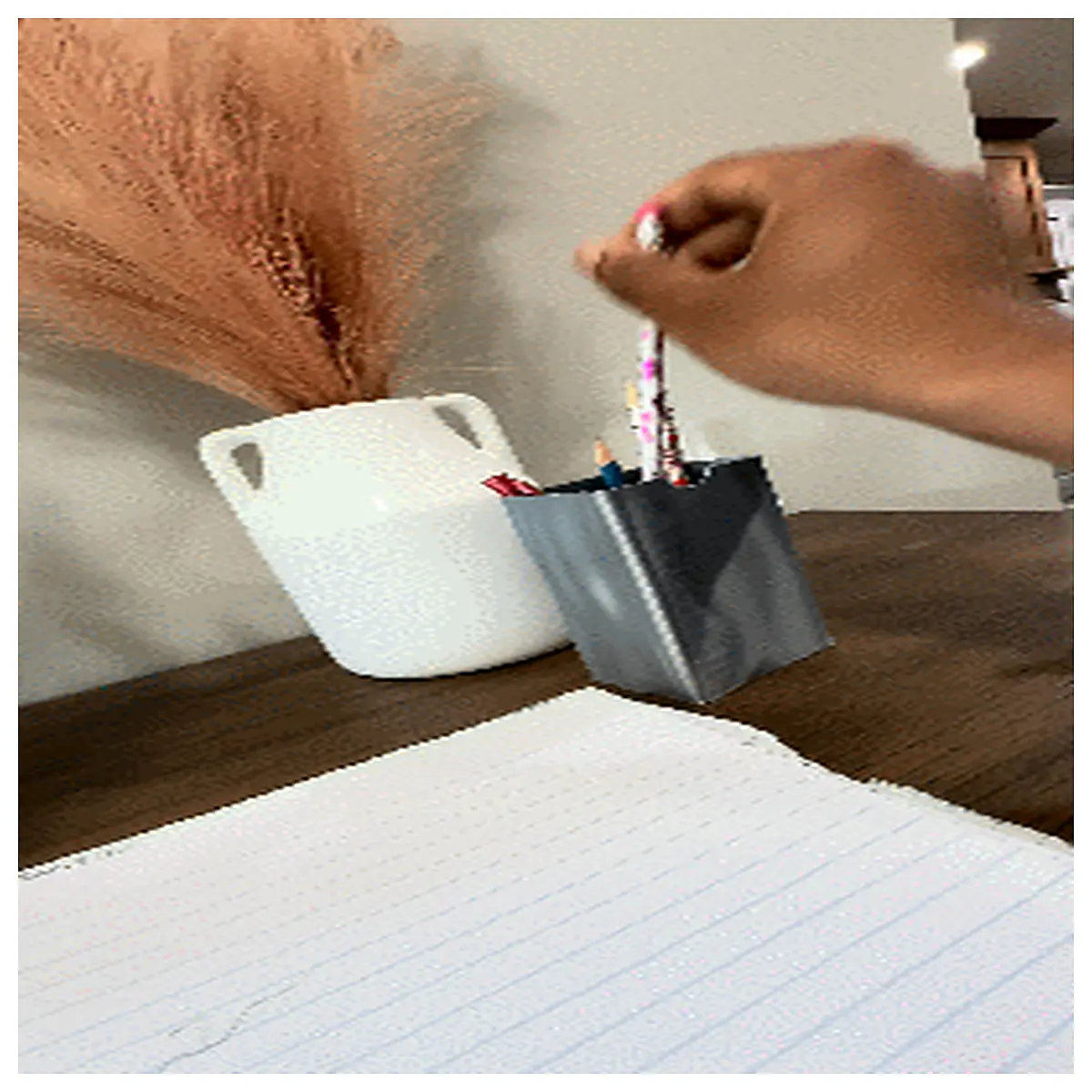 printed pen holder with paper bag shape desk organizer for stationery and makeup brushes cute aesthetic storage box
