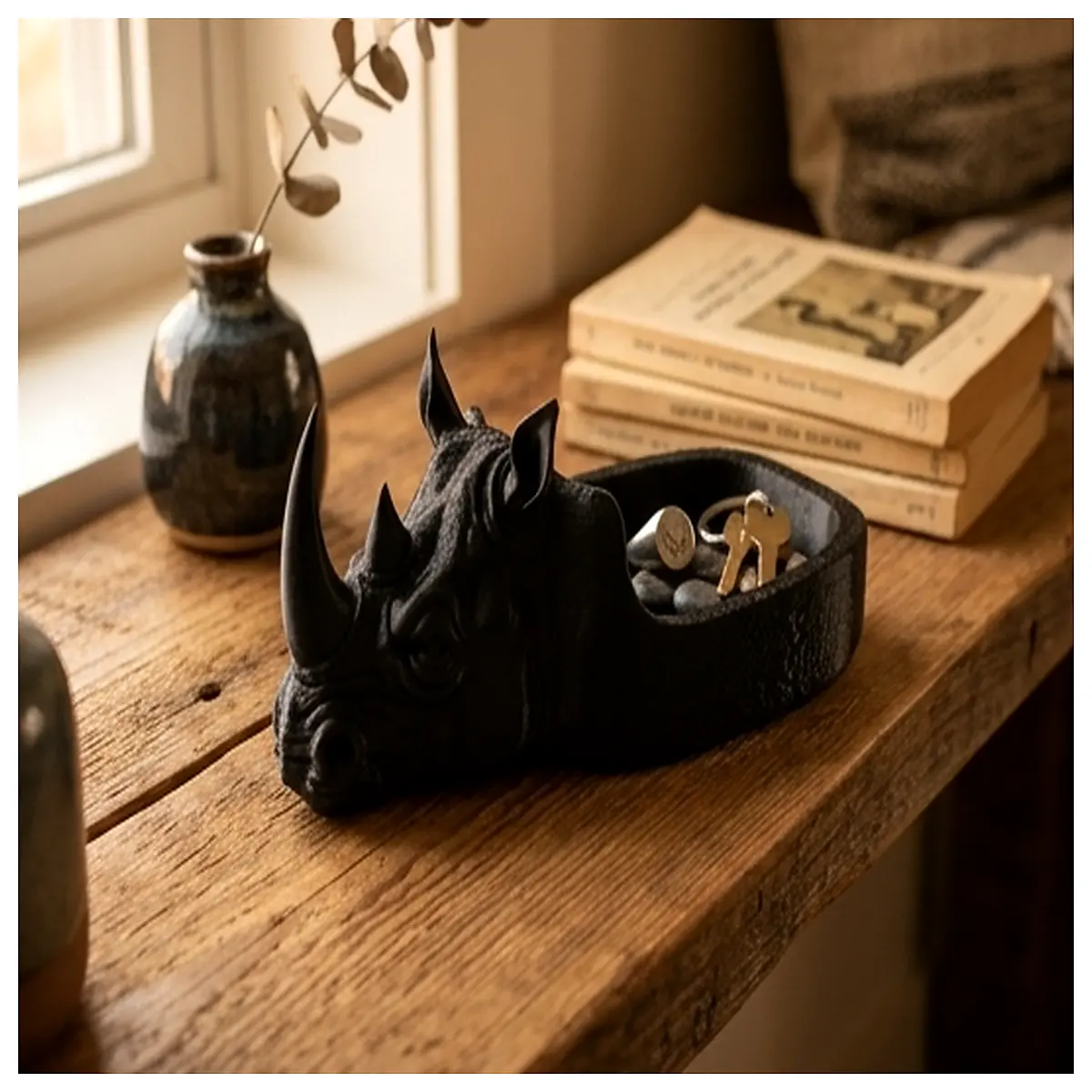 rhino animal tray decor storage box for home office desk organizer cute wildlife theme gift