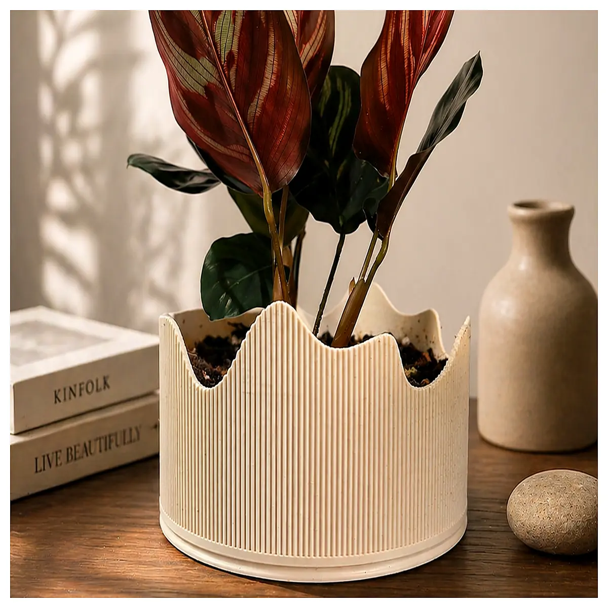 wavy ceramic planter pot for succulents indoor desk decor modern minimalist flower vase