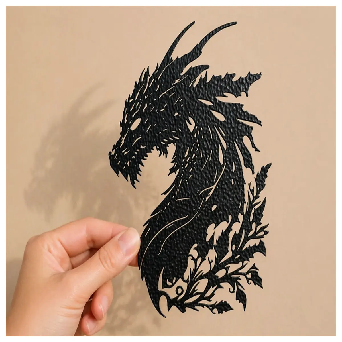 dragon silhouette wall art fantasy metal cutout decor gothic shadow sculpture mythical beast home accent