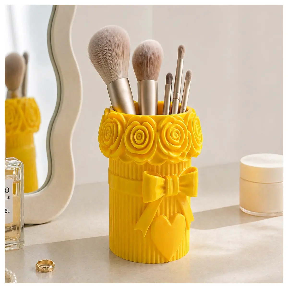 cute rose bow makeup brush holder desktop organizer cosmetic storage container pen cup