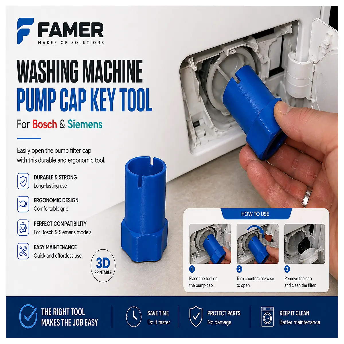 washing machine pump cover removal tool key for drum seal repair