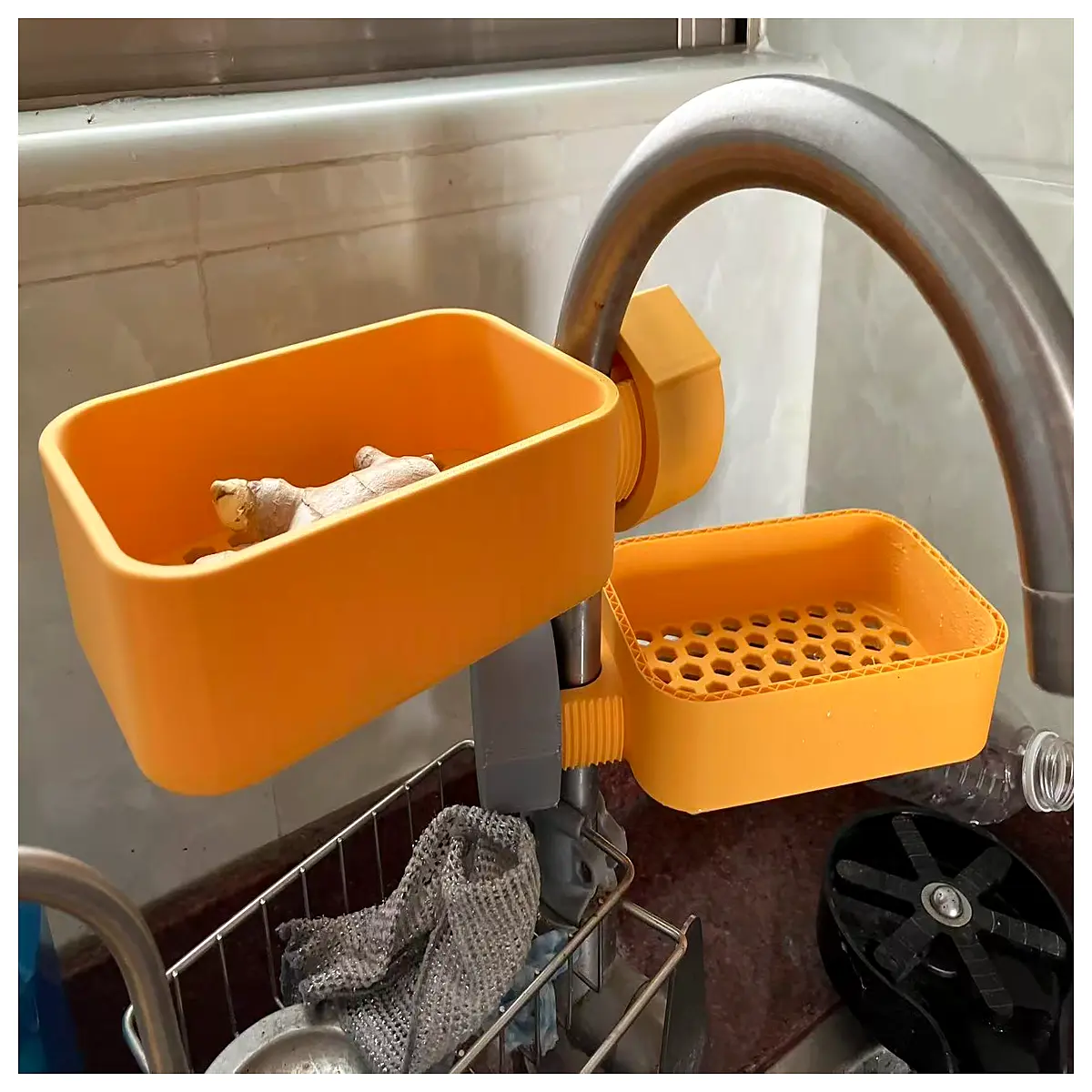 kitchen faucet drip rack organizer counter space saver stainless steel sink caddy for soap sponge dish drying