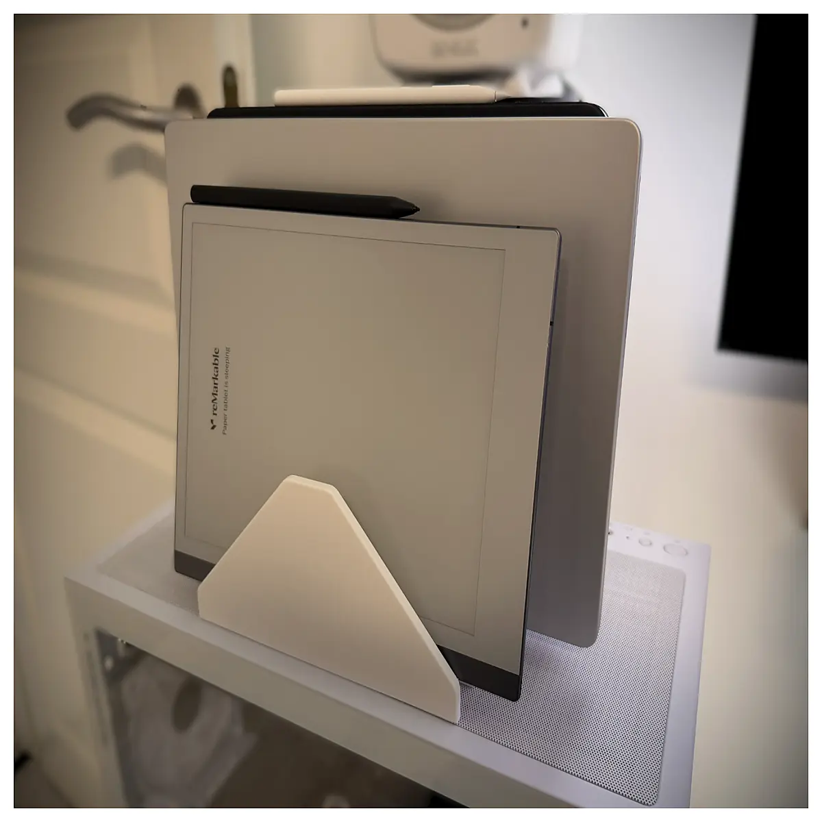 vertical laptop organizer for desk multi device holder for tablet and notebook computer space saving desktop accessory