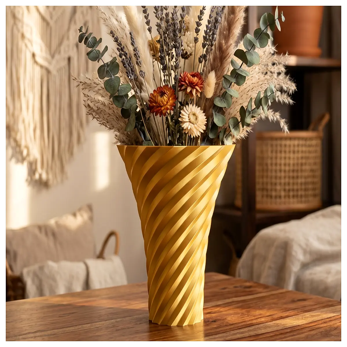 modern gold trumpet vase spiral design metal home decor centerpiece for living room table