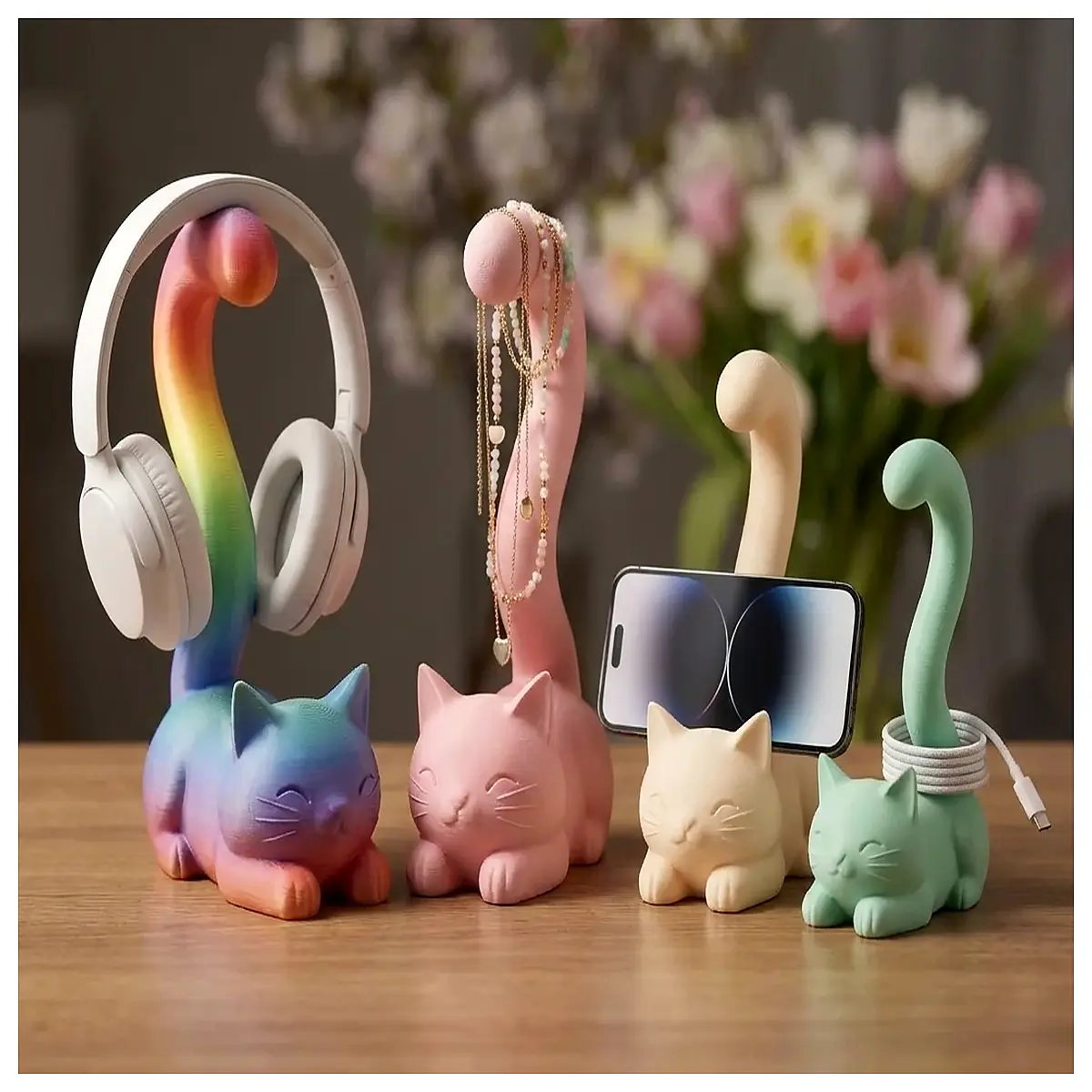 cute cat earphone holder for phone jewelry organizer desktop accessory