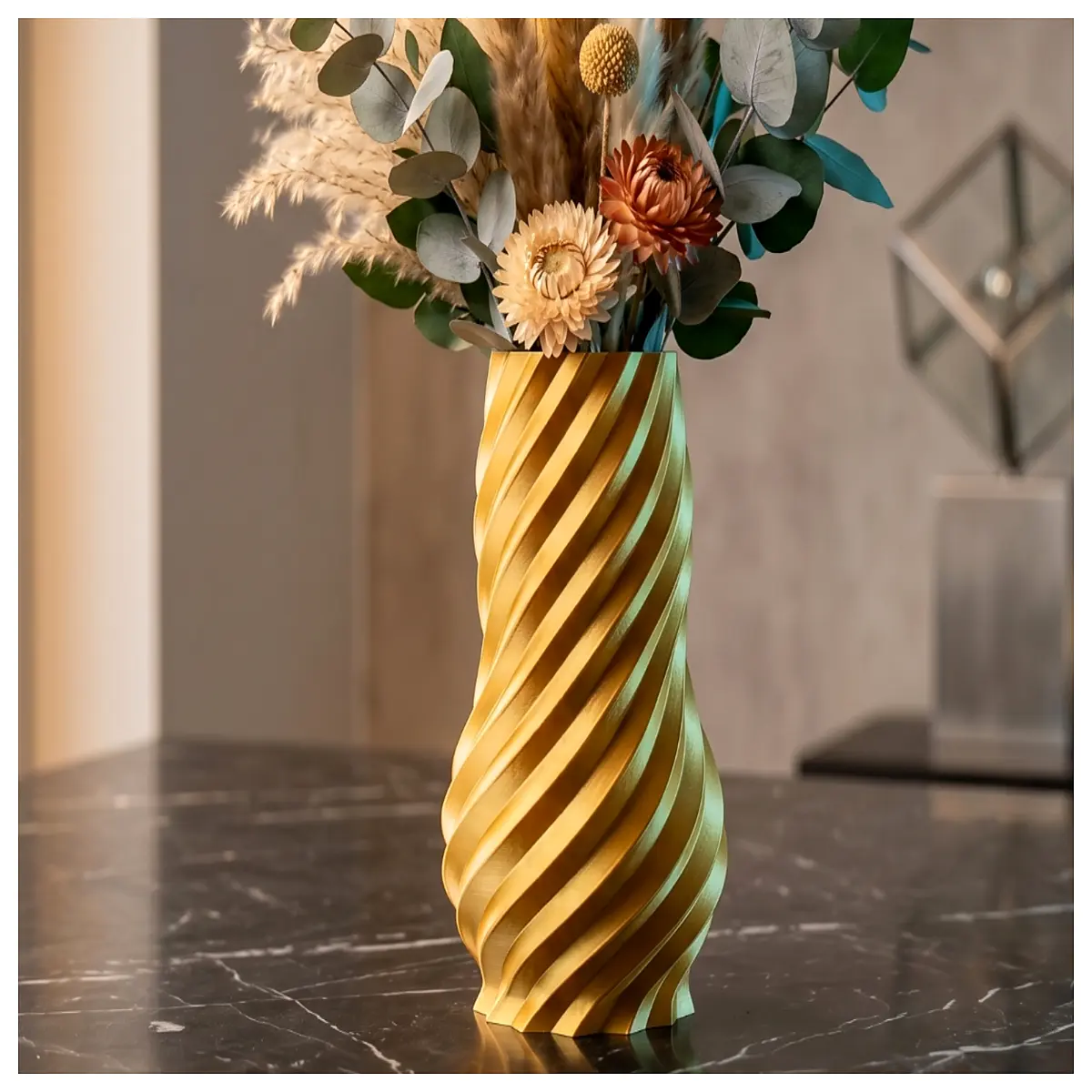 modern gold twisted metal vase for living room geometric home decor accent piece