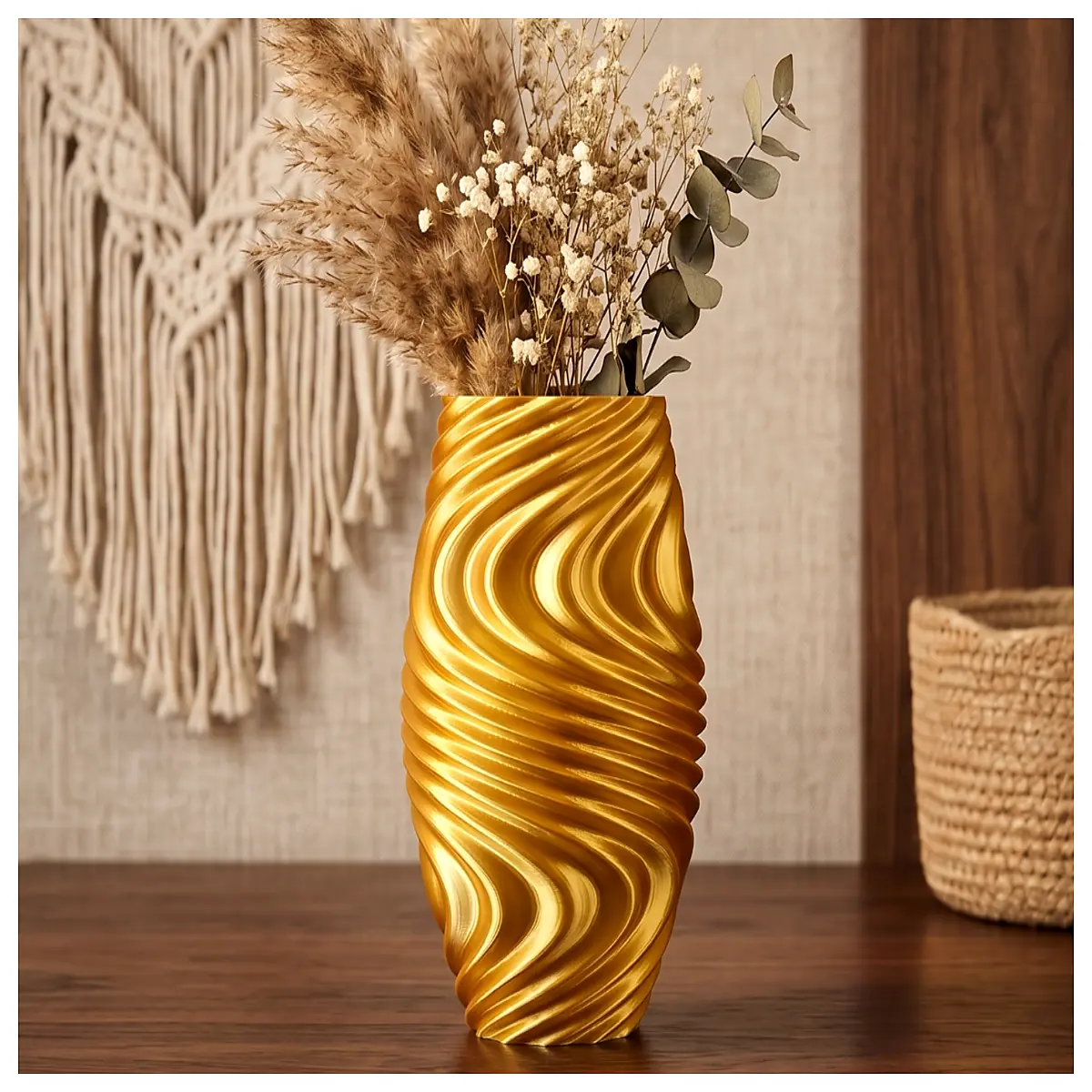 modern gold wavy vase for living room decor metallic flower holder centerpiece