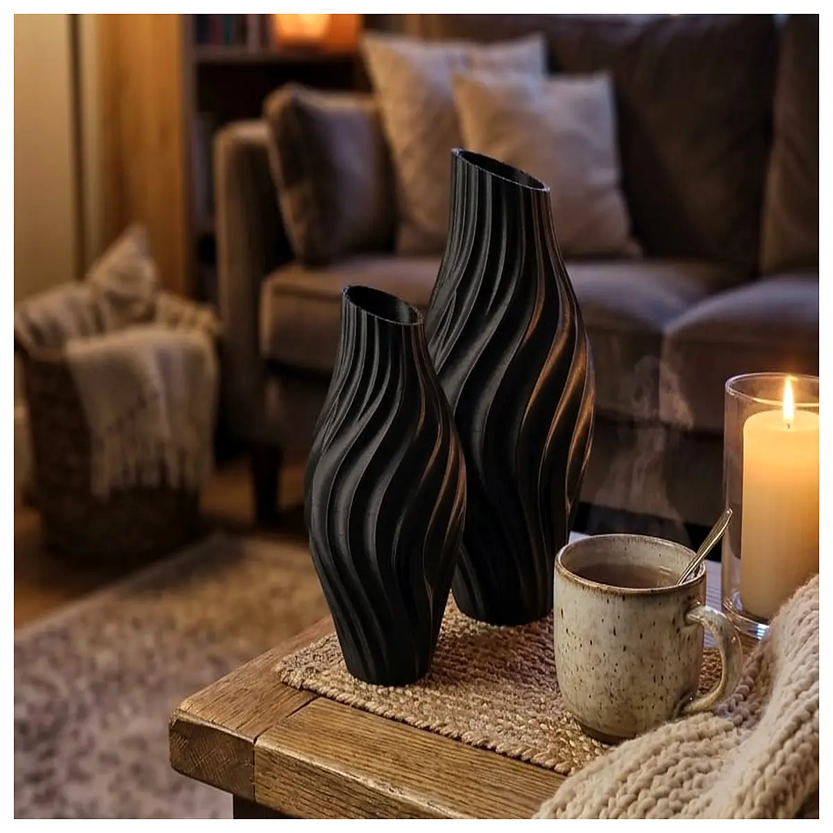 modern ceramic vase with wavy ripples for living room centerpiece abstract fluid shape home decor accent