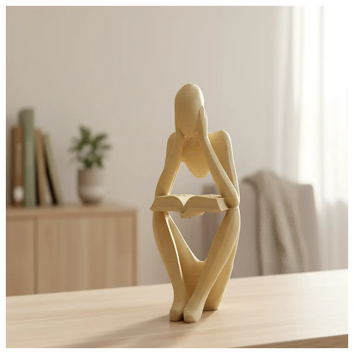 abstract minimalist sculpture for book lovers modern art decor stylized reading figure statue contemporary home office accent piece