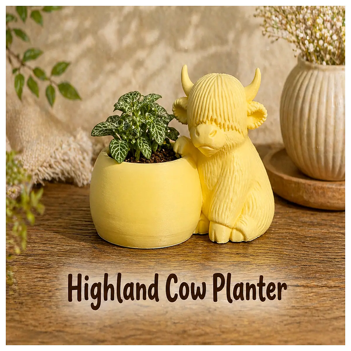 stone highland cow planter outdoor garden decor resin animal statue flower pot for patio balcony