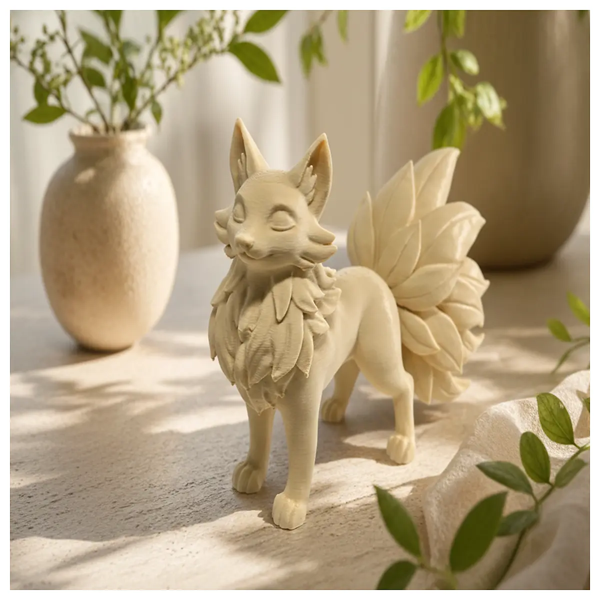 fantasy leaf fox statue resin garden decor whimsical animal figurine home shelf ornament woodland creature art piece