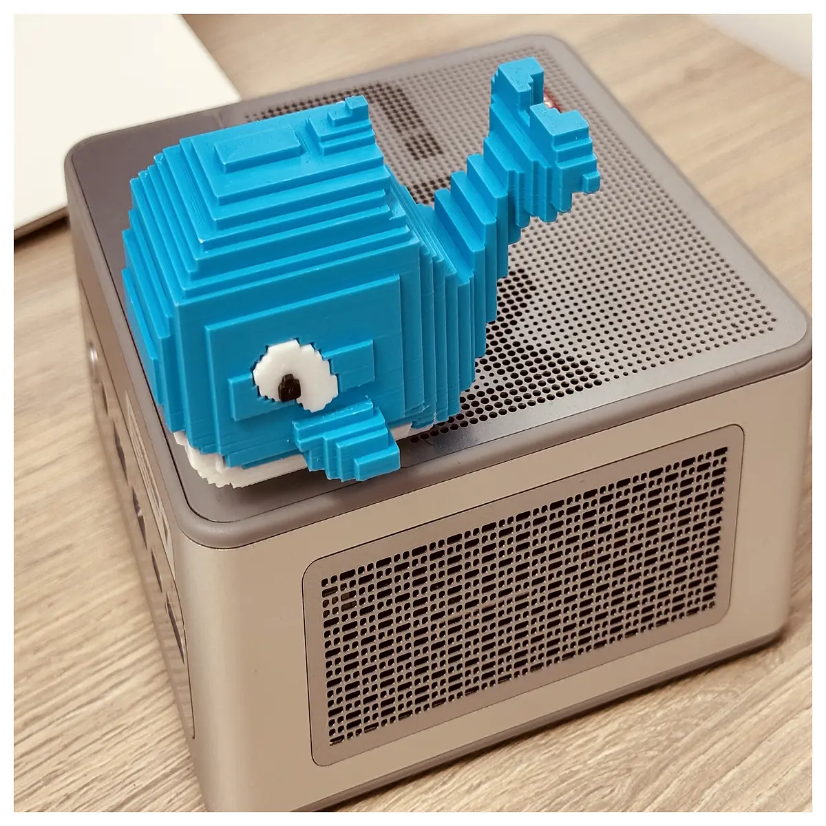 cute deepseek blue whale pixel art desktop pet virtual companion for coding workspace aesthetic