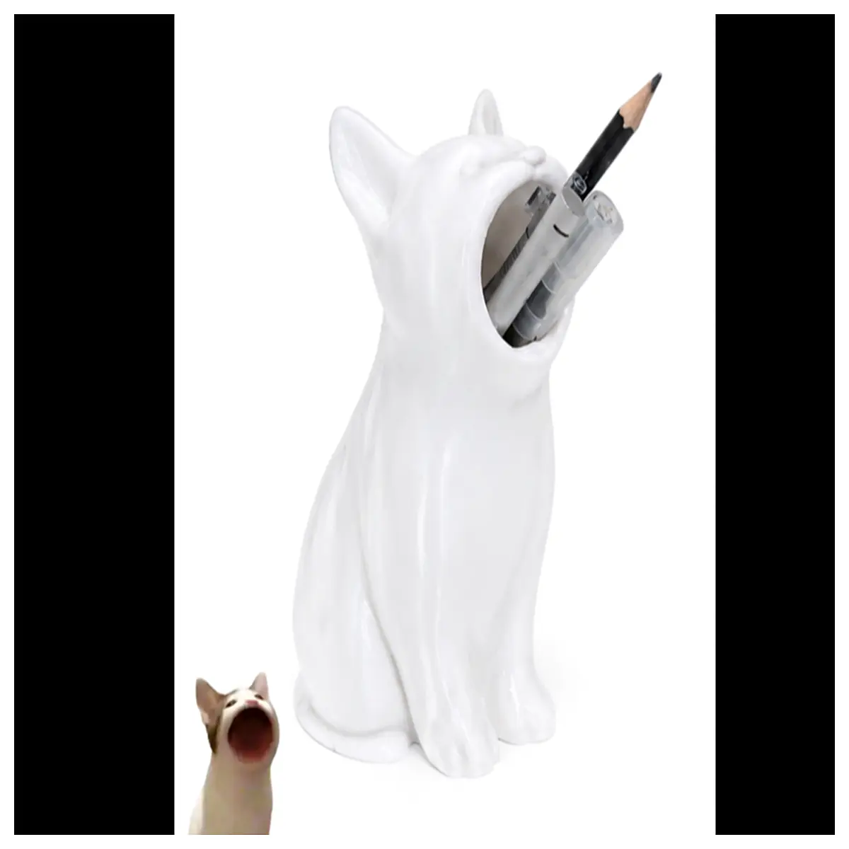 funny open mouth cat meme desk organizer pen holder cute animal stationery students office supplies