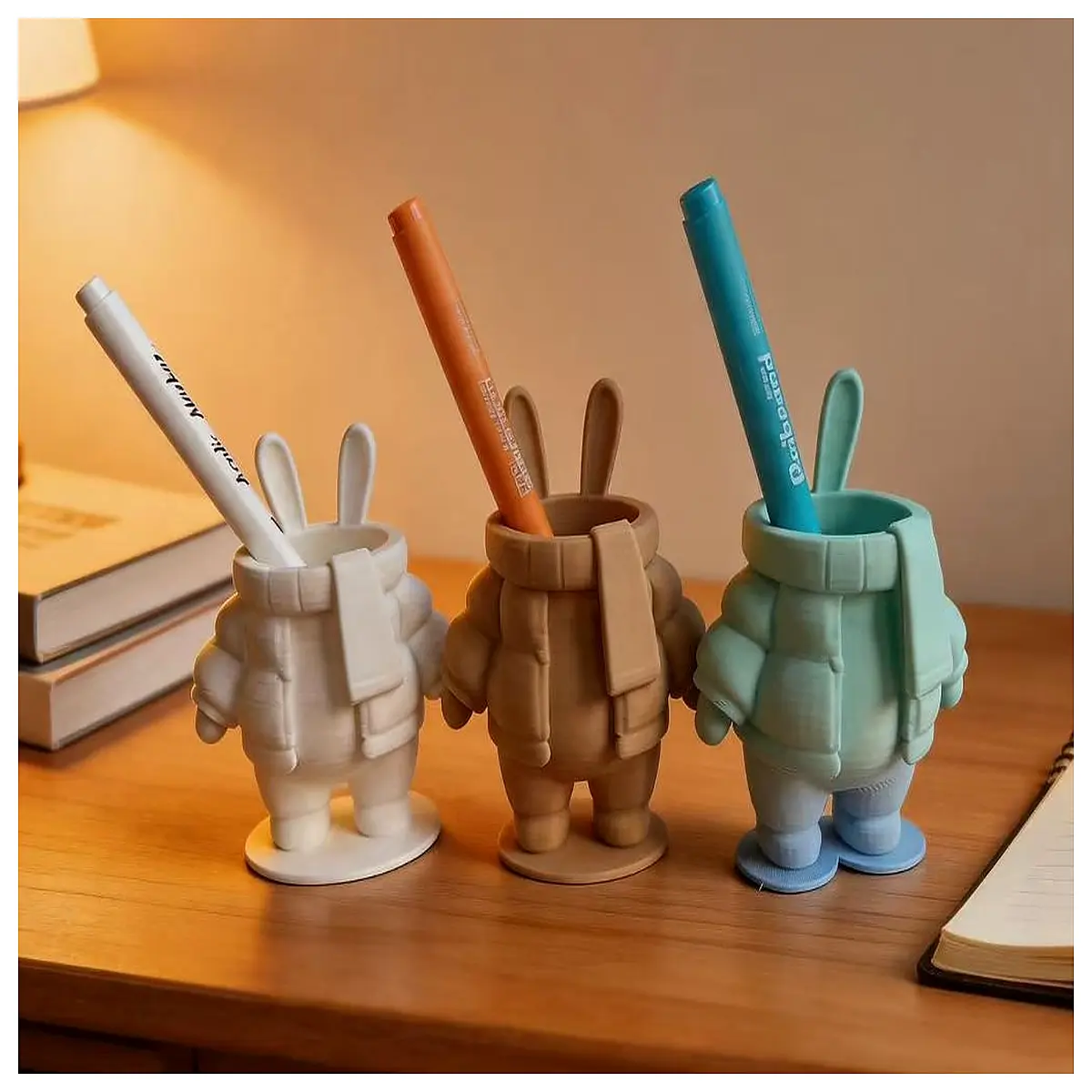 cute rabbit desk organizer pen holder for winter coat storage efficient stationery