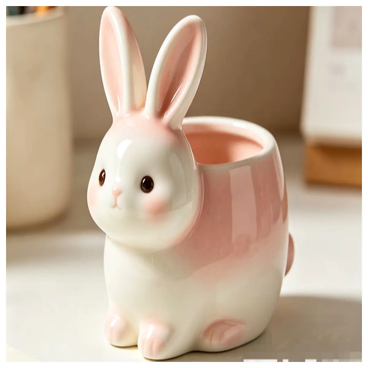 cute rabbit pen holder desk organizer kawaii stationery storage for kids office supplies