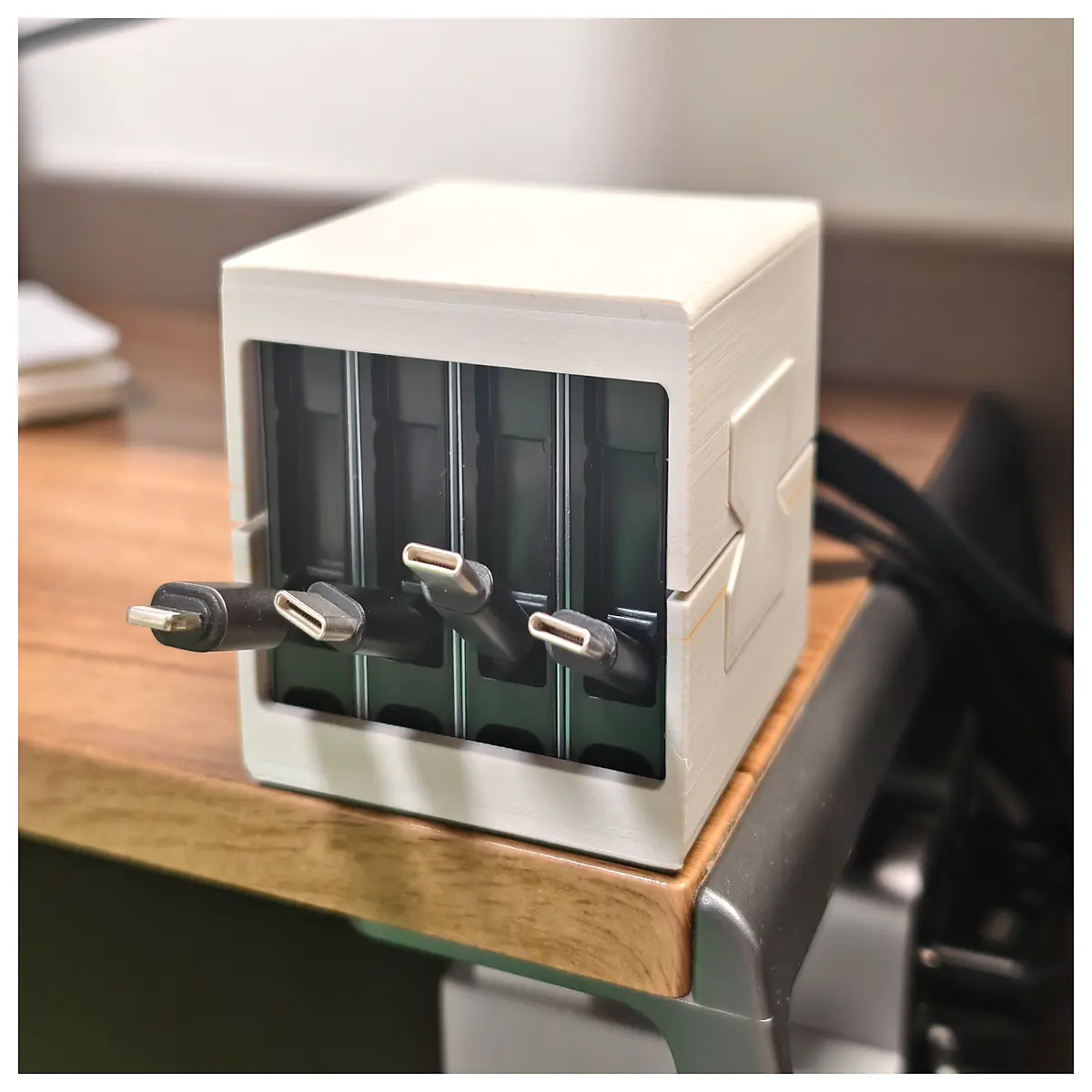 retractable charging cable organizer box magnetic wire storage case for usb c lightning cords desktop cord management