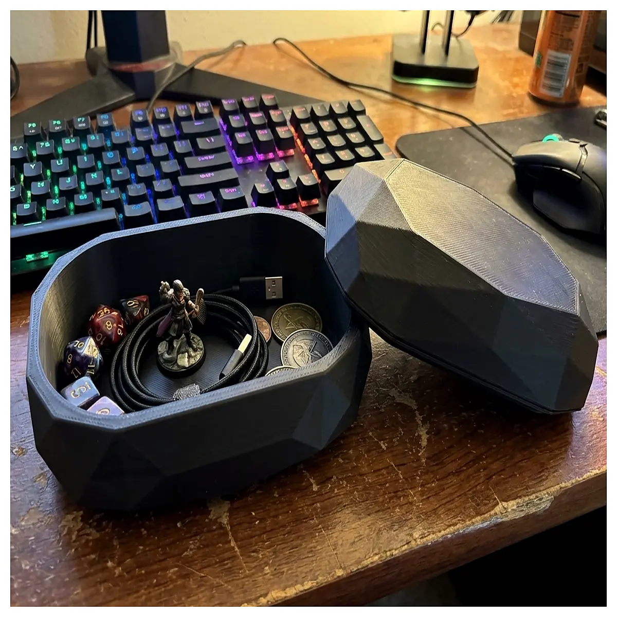 low poly geode storage box with lid crystal aesthetic desk organizer geometric trinket tray for jewelry and cosmetics