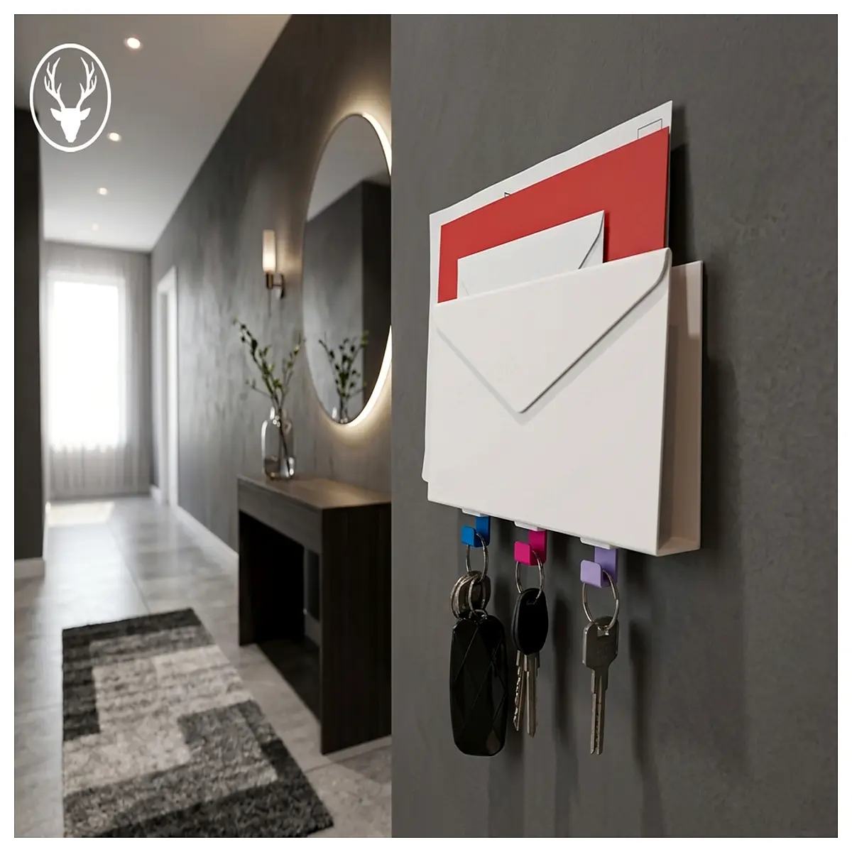 wall mounted key holder with hooks and shelf for mail organization entryway storage