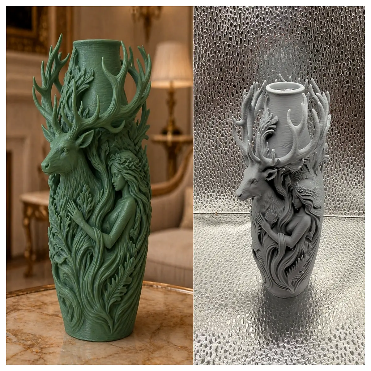 forest deer goddess statue vase woodland animal home decor nature inspired ceramic flower pot rustic wildlife art piece for living room shelf