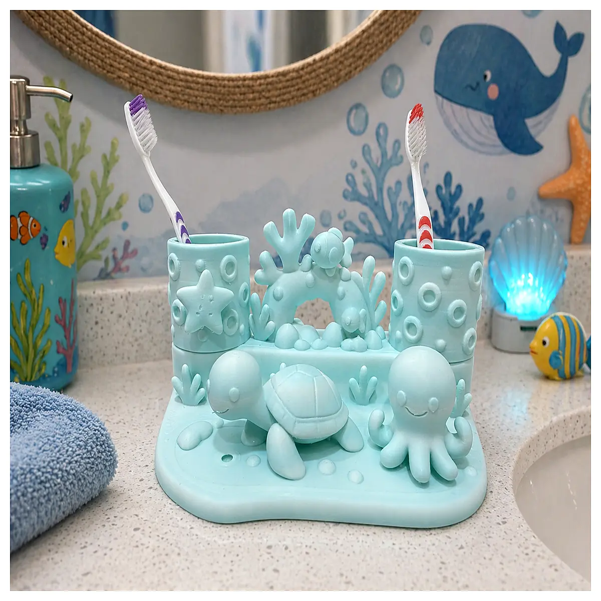 ocean life bathroom toothbrush holder marine animal design sink organizer waterproof for family