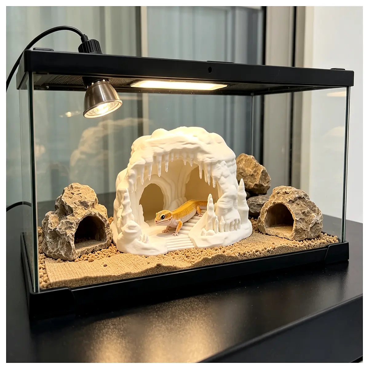gecko cave hideout reptile shelter climbing wall decor with removable internal support sticks for bearded dragon tank accessories