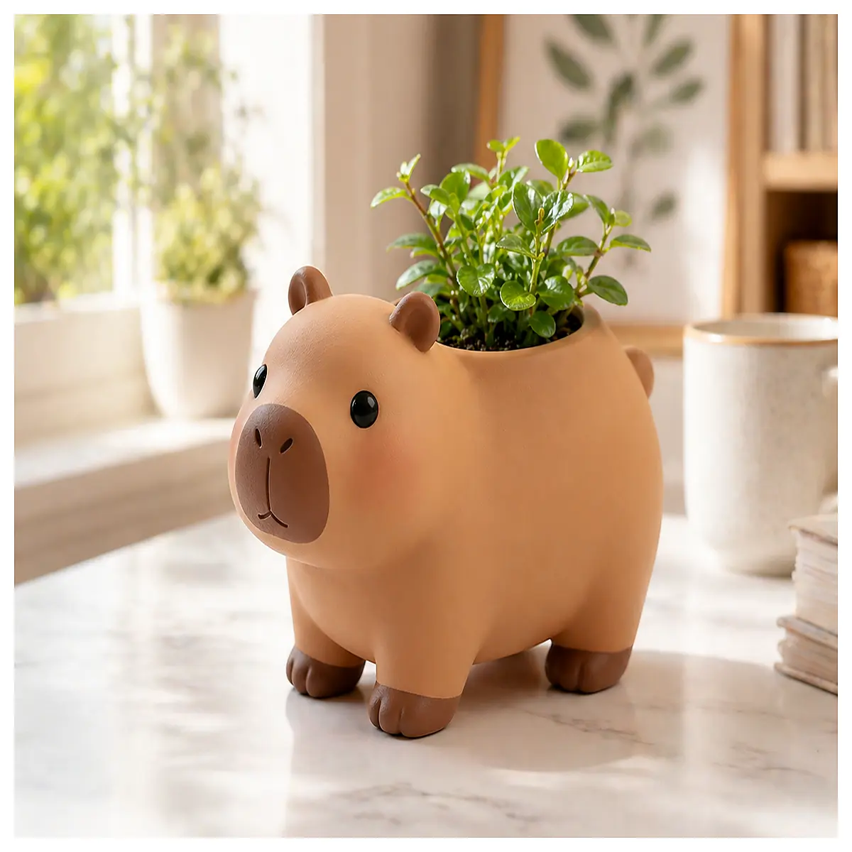 cute capybara planter pot for indoor succulents whimsical animal garden decor resin flower pot with cartoon character design