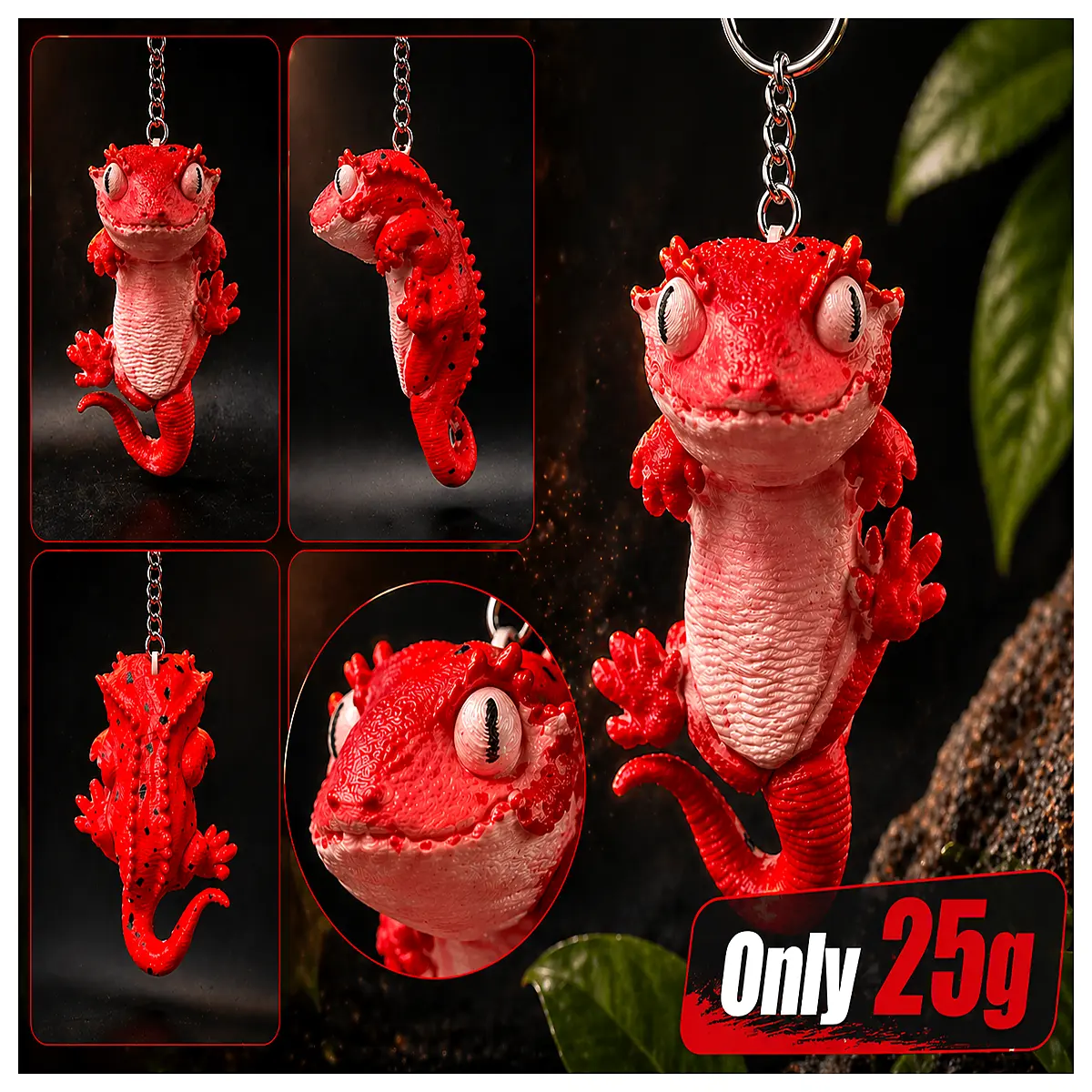 cute horned gecko keychain realistic texture hand painted detail resin animal pendant bag charm