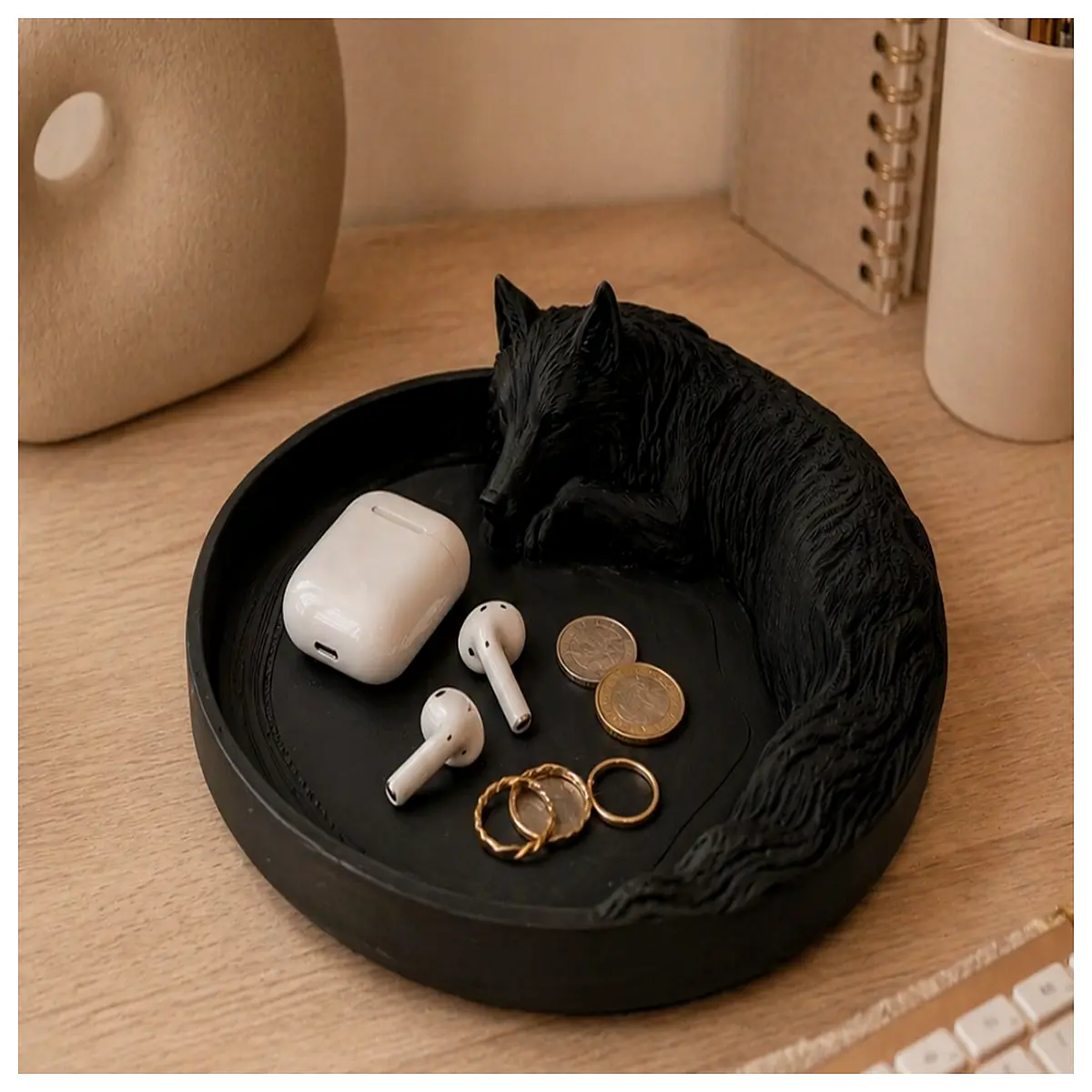 wolf head desk organizer minimalist wire basket for home office storage