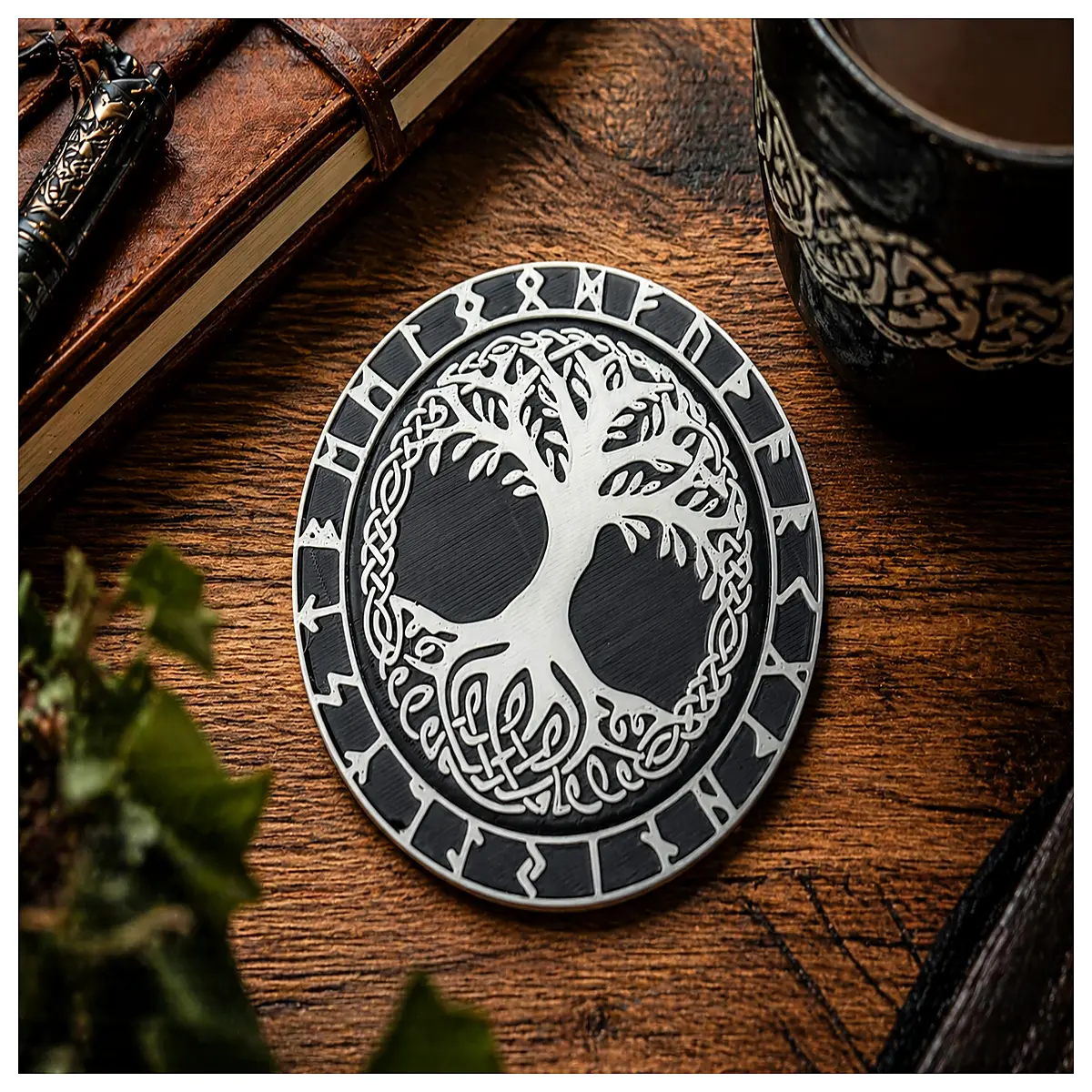 yggdrasil rune coaster set nordic mythology wood protection for coffee table gaming accessories