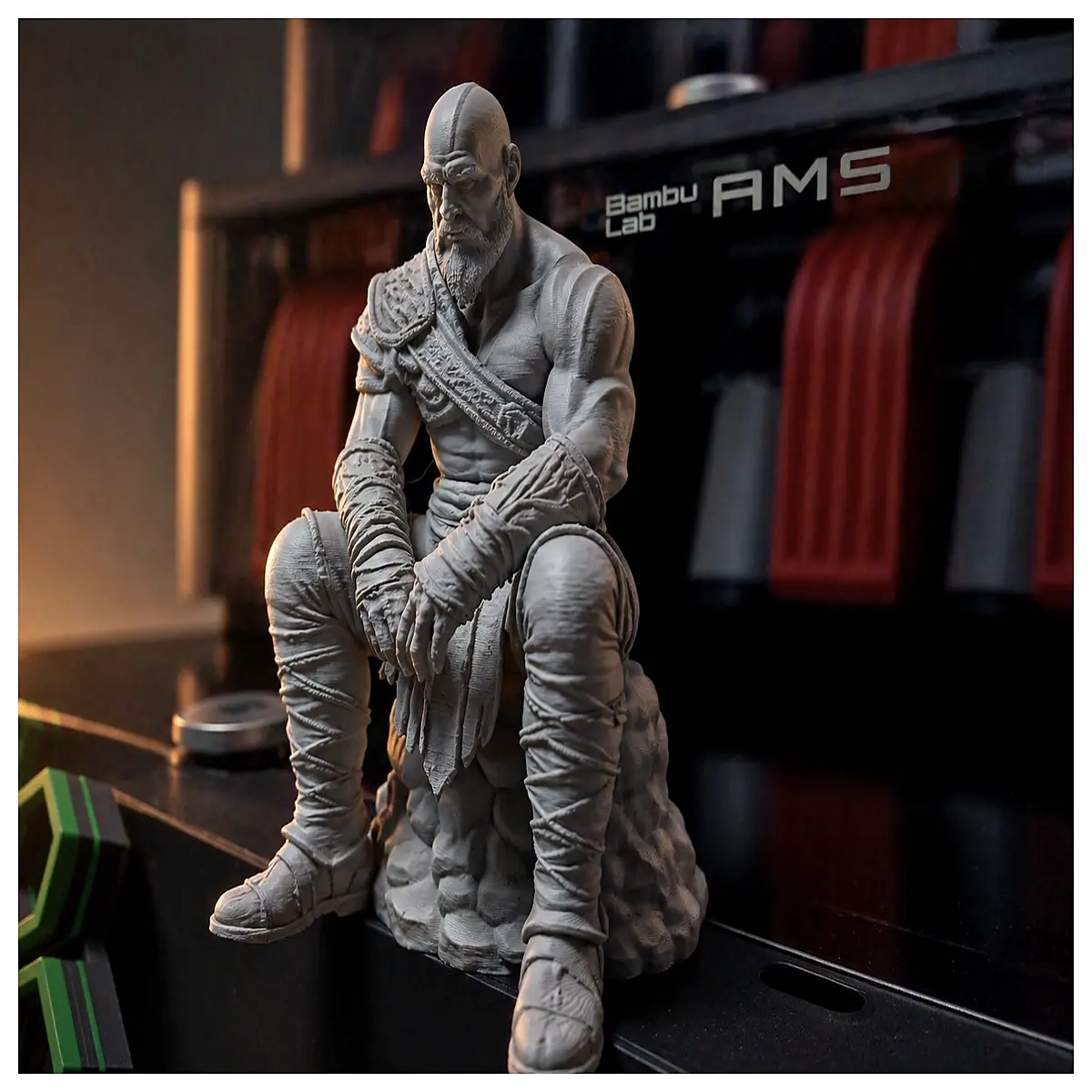 kratos sitting pose statue figure collectible shelf decor gamers