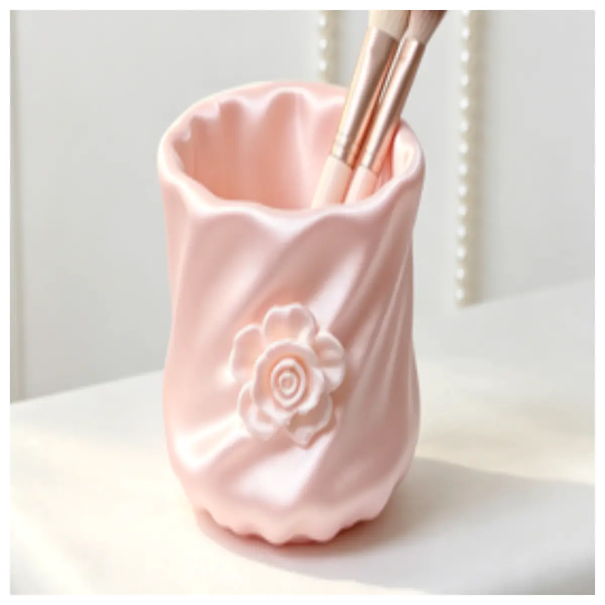 rose decorated pen holder desk organizer floral stationery cup for women gift office supplies
