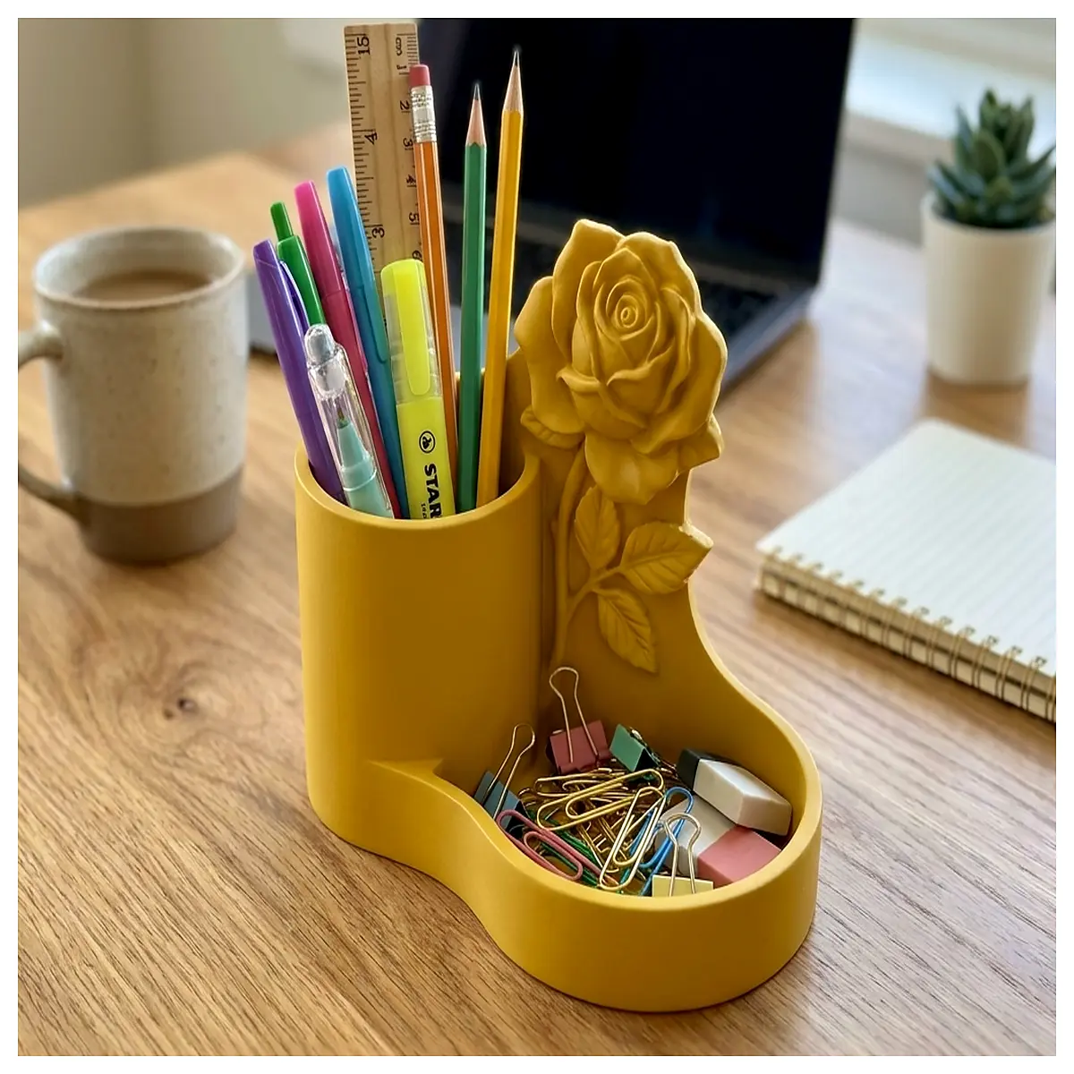 rose garden desk organizer with sculptural tray for vanity makeup storage and aesthetic home office decor