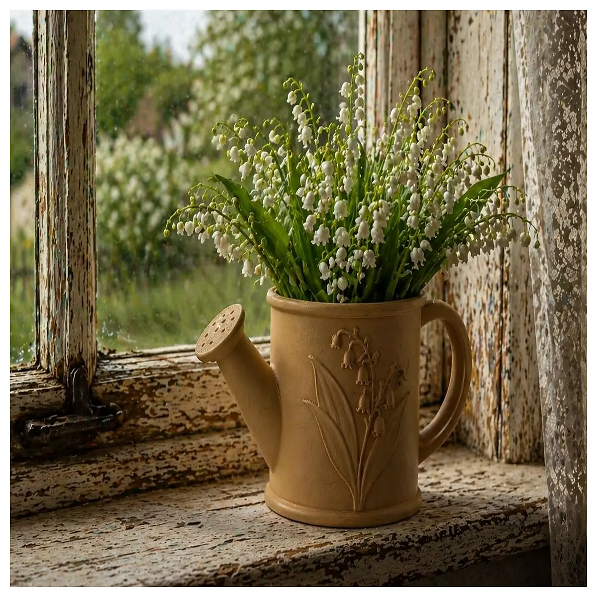 lily of the valley watering can planter gardeners floral ceramic pot with spout cute housewarming present