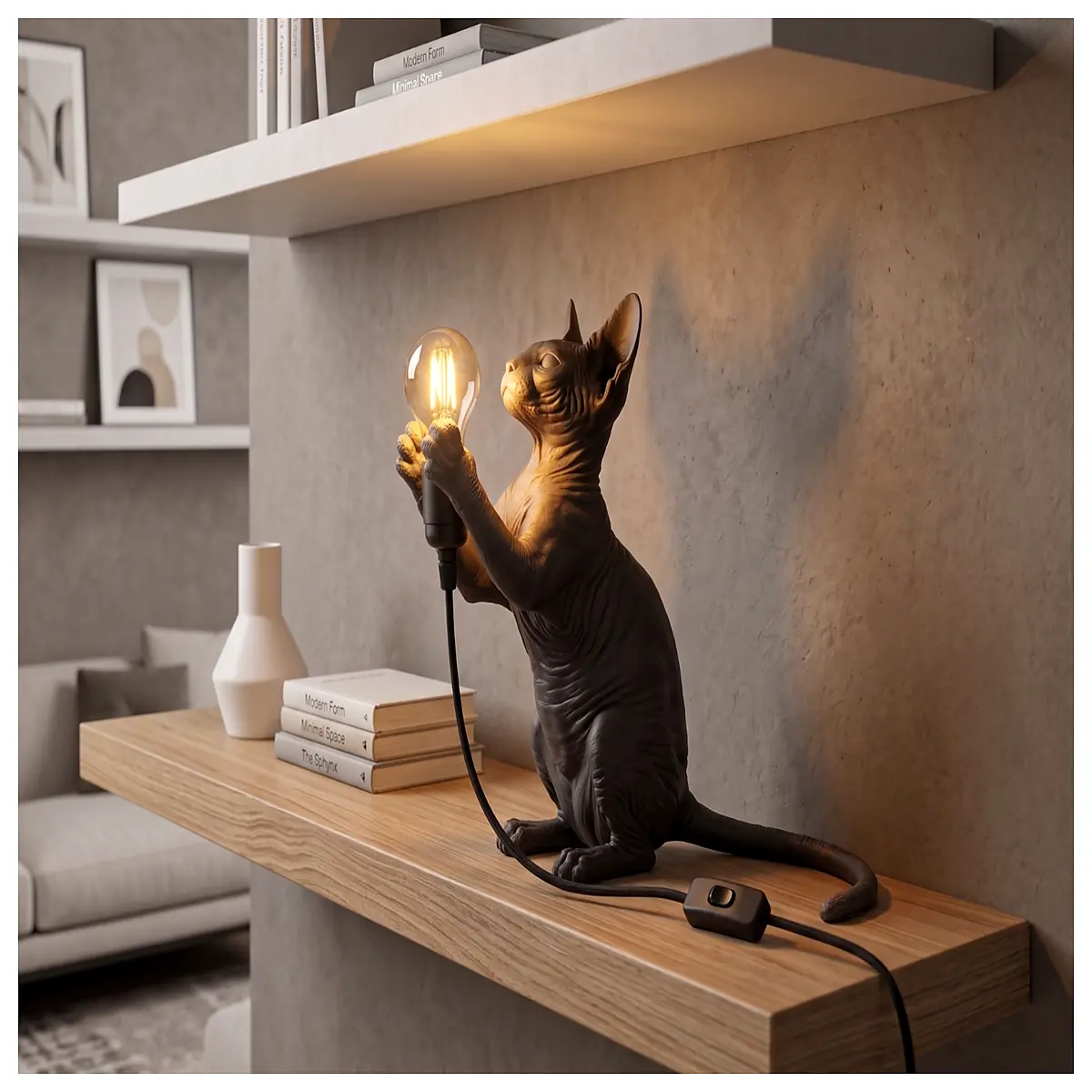 sphinx cat night usb rechargeable dimmable mood for bedroom decor baby nursery sleeping aid gift