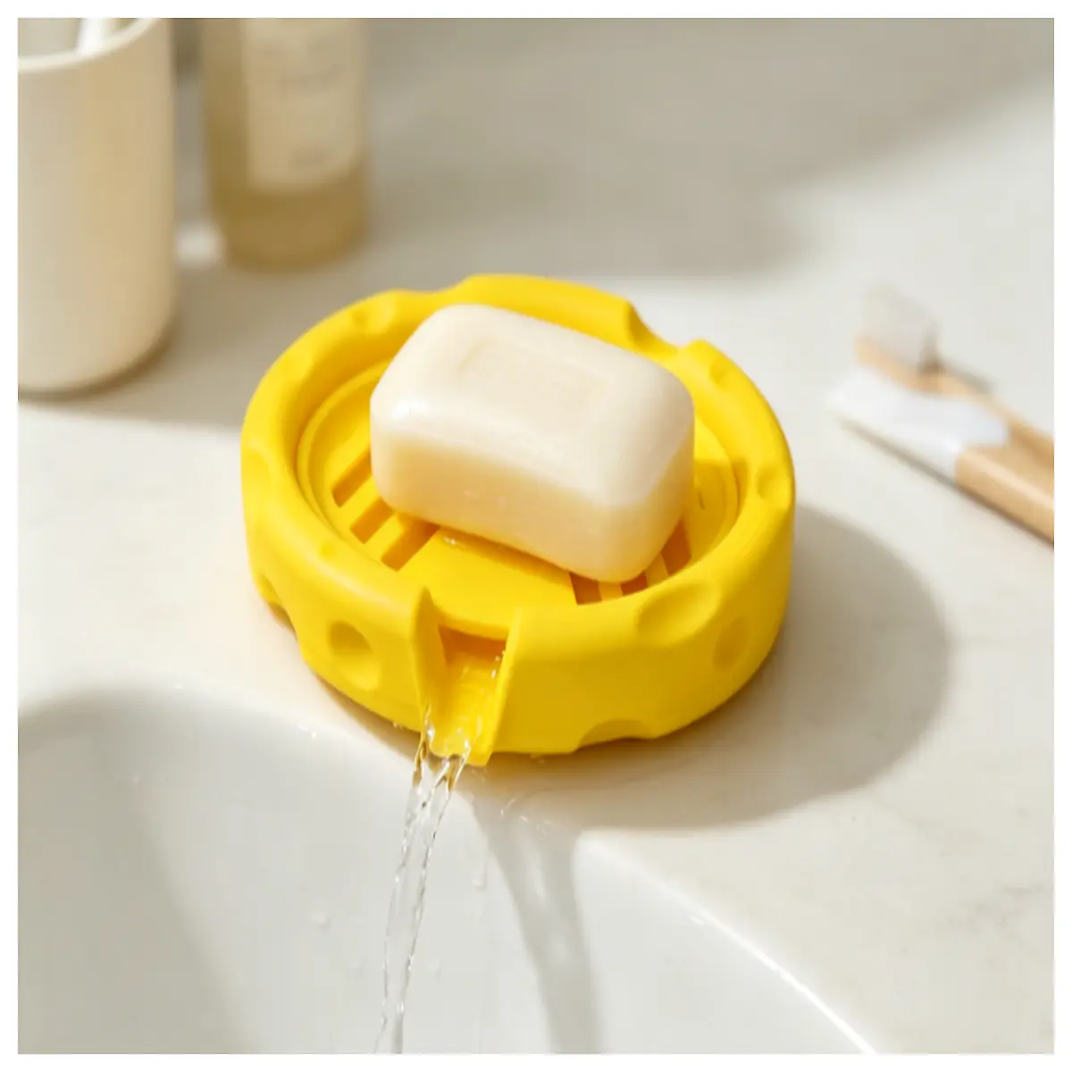 cheese shaped soap dish holder bathroom vanity organizer cute novelty women kitchen counter decor