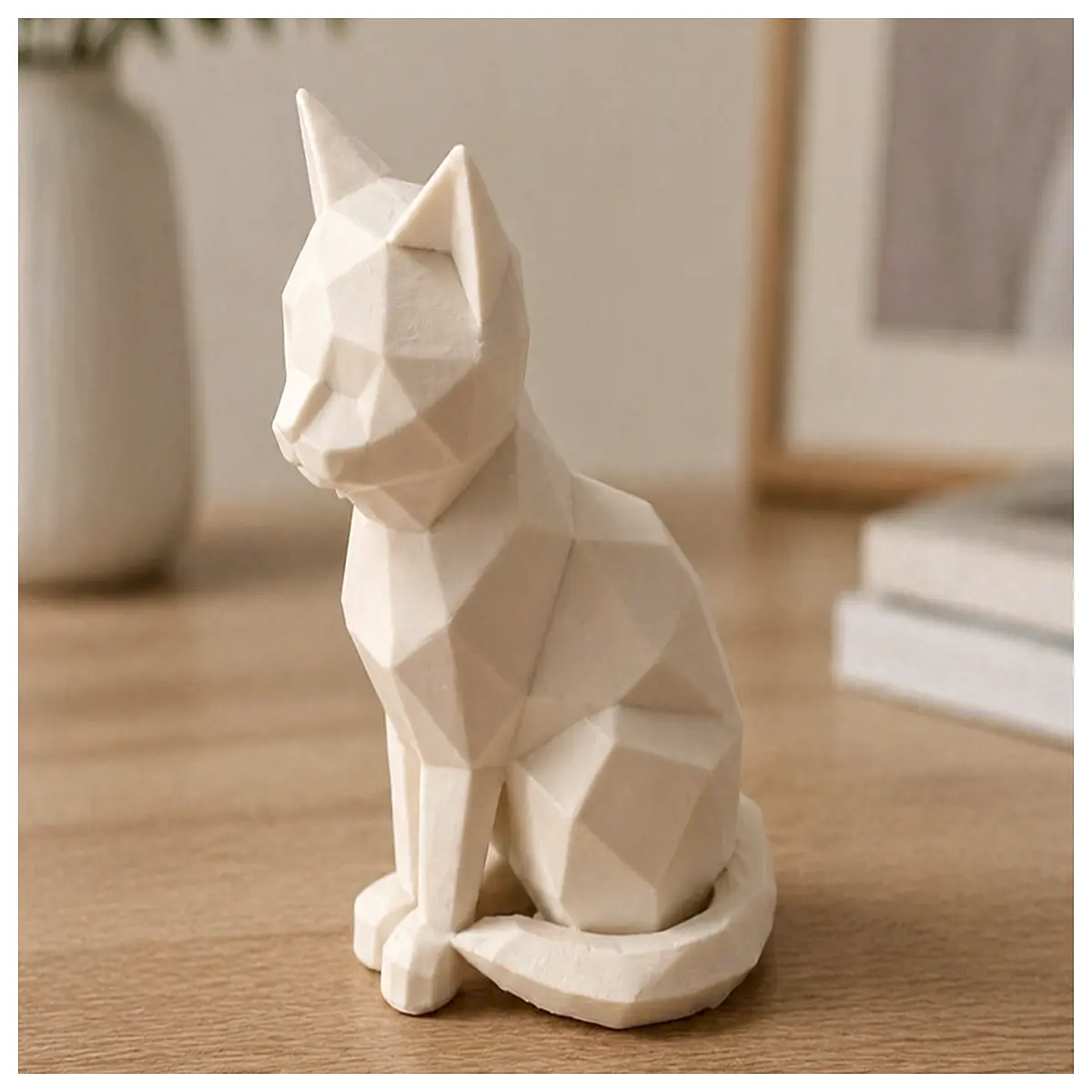 low poly cat sitting statue geometric animal figurine decor polygonal sculpture for desk shelf