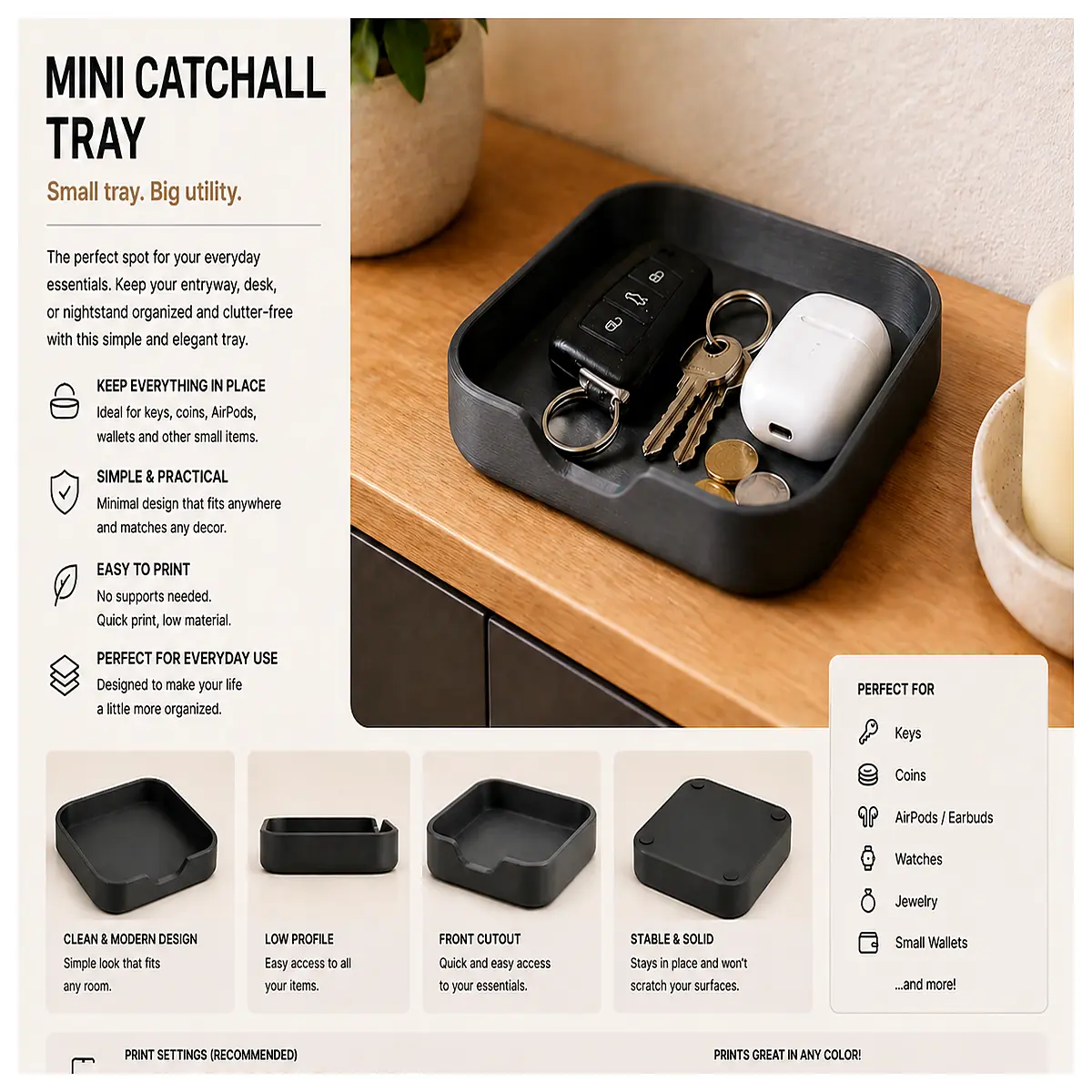 multi purpose storage tray organizer for desk bathroom kitchen counter plastic non slip catch all dish