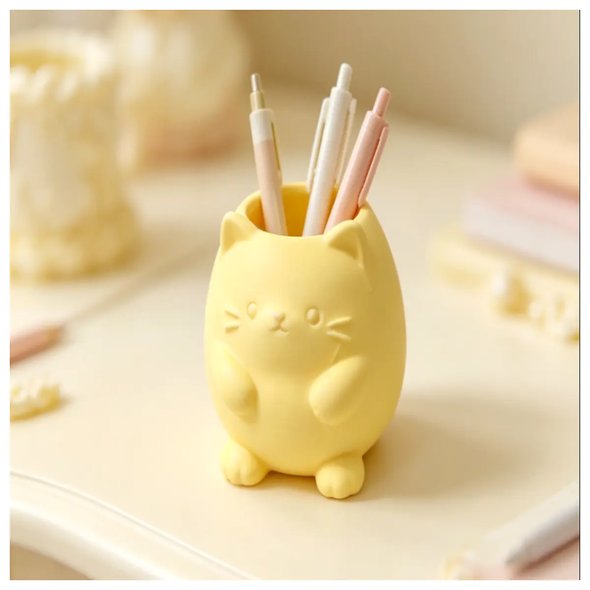 cute cat desk organizer pen holder stationery storage for kids office supplies