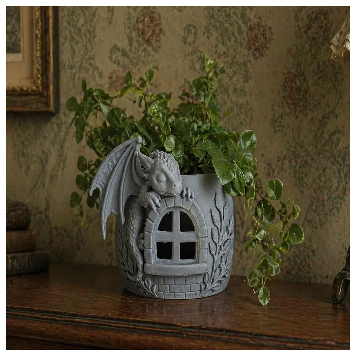 cute sleeping dragon planter for succulents fantasy whimsical resin flower pot indoor desk decor gift