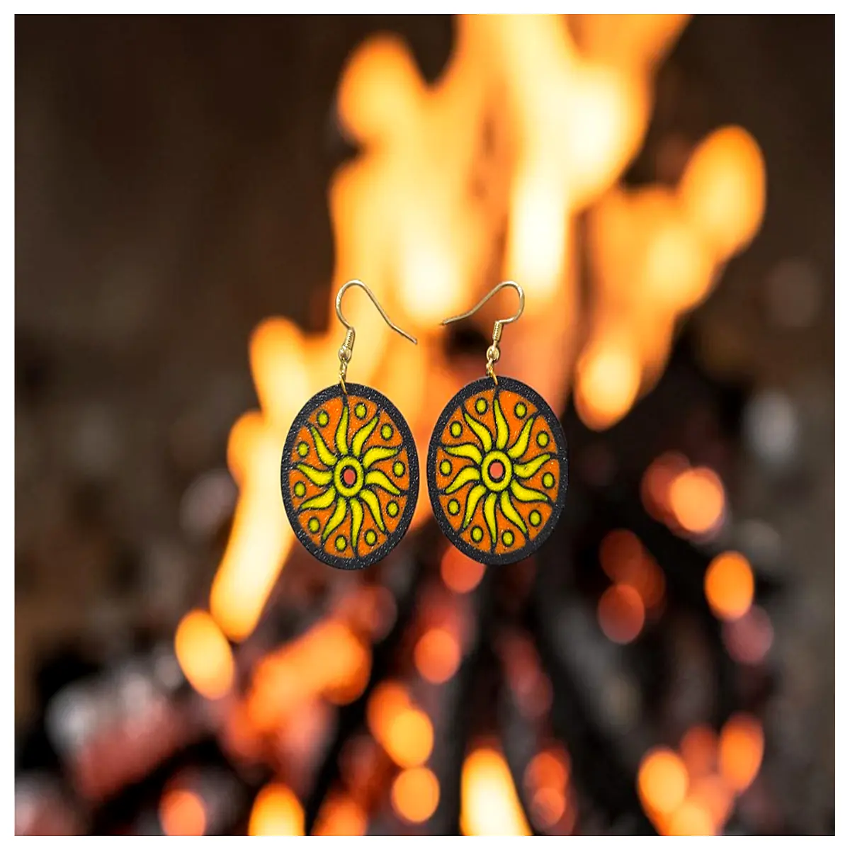 fire wheel earrings boho jewelry for women festival party trendy drop dangle hoop